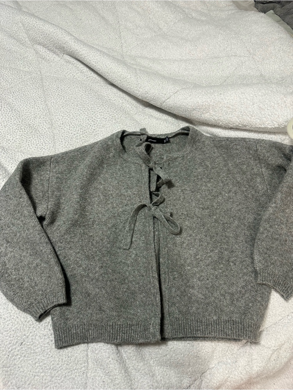 Grey Tie-Front Knit Sweater Cardigan
